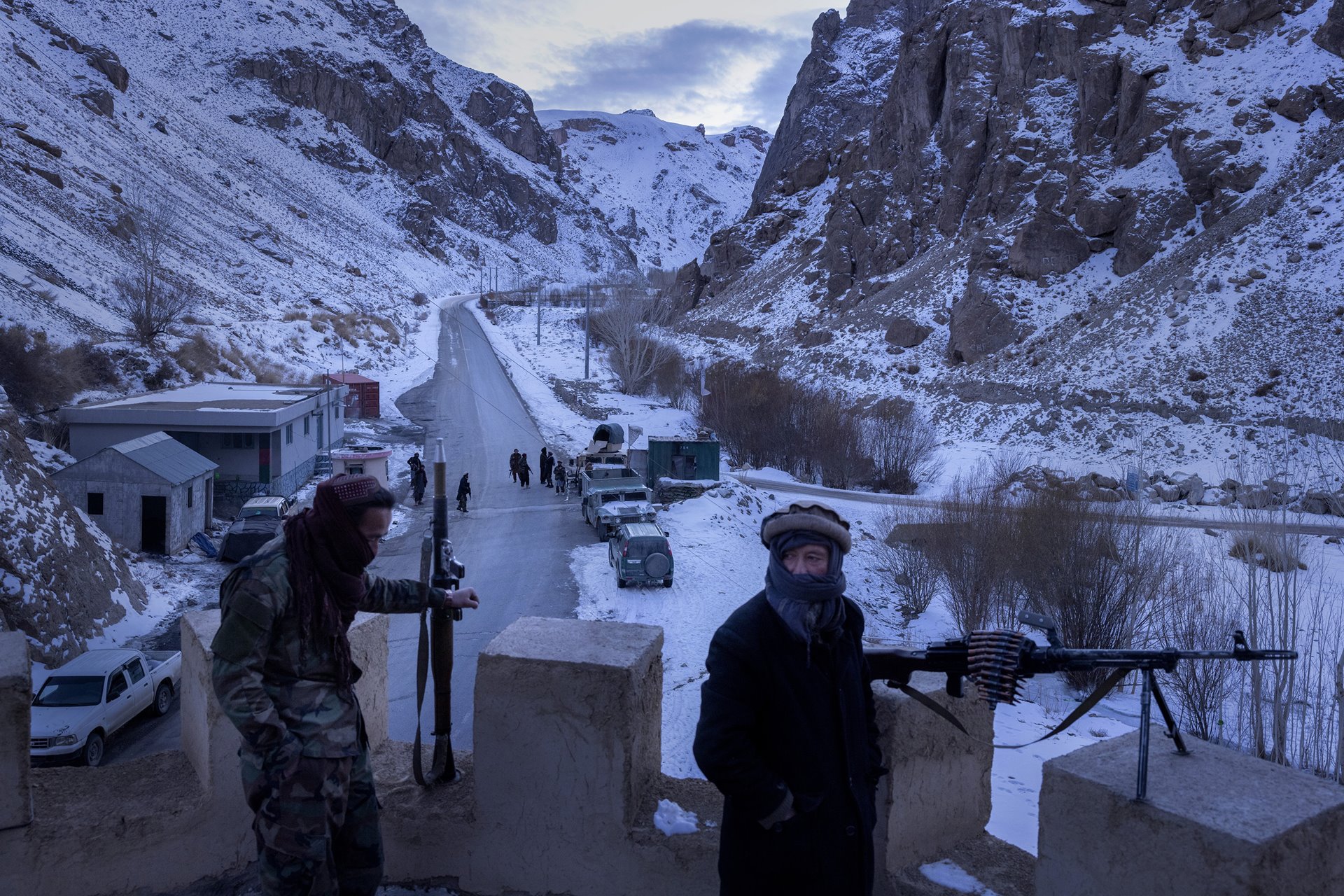 <p>A heavily armed Taliban checkpoint outside Bamiyan, Afghanistan. For years, the Taliban waged guerilla warfare against foreign troops and the Afghan army; now they must guard against attacks by the Islamic State, which is using the same tactics the Taliban deployed in an ongoing battle for control of the country.&nbsp;</p>
